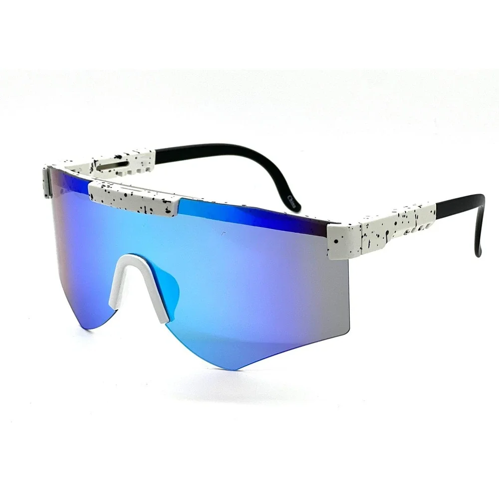 Shield Sunglasses White Frame Mirrored Lens Sport Cycling Running Sunglasses Men